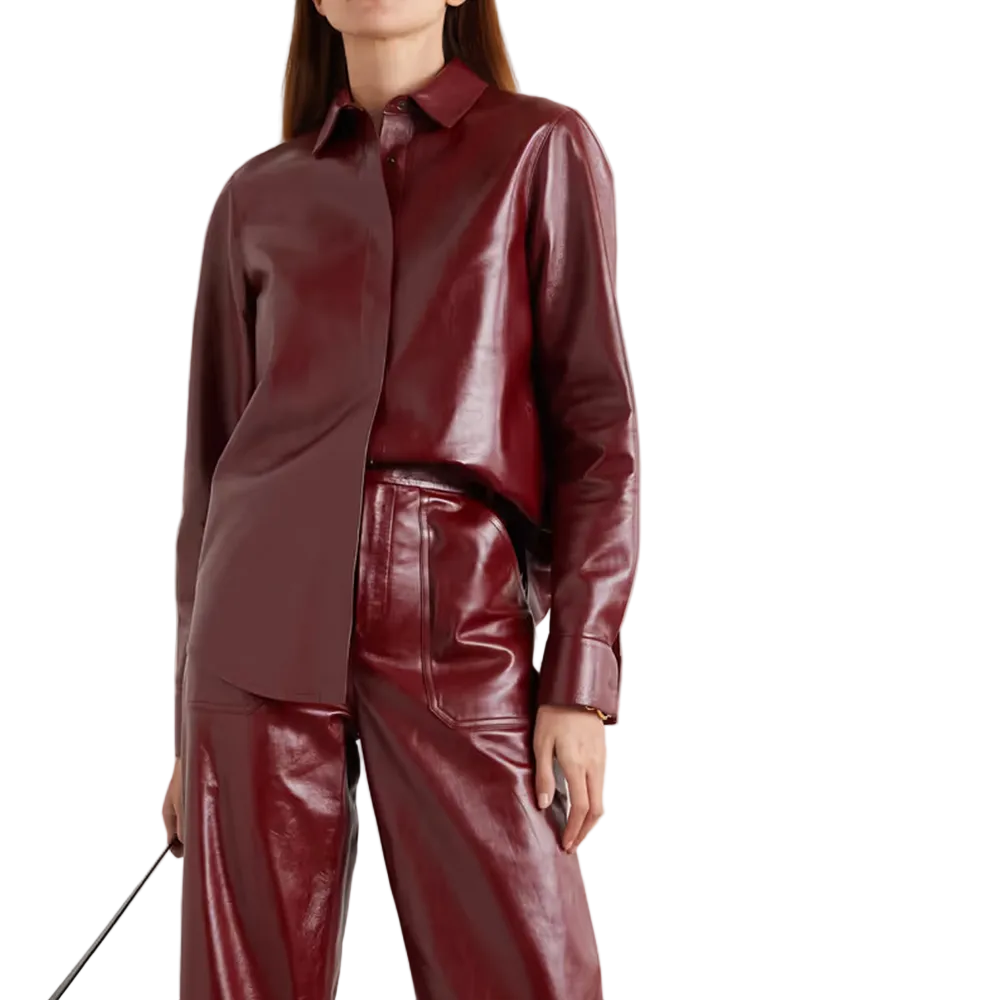 New Women's Buttery Soft Red Leather Shirt