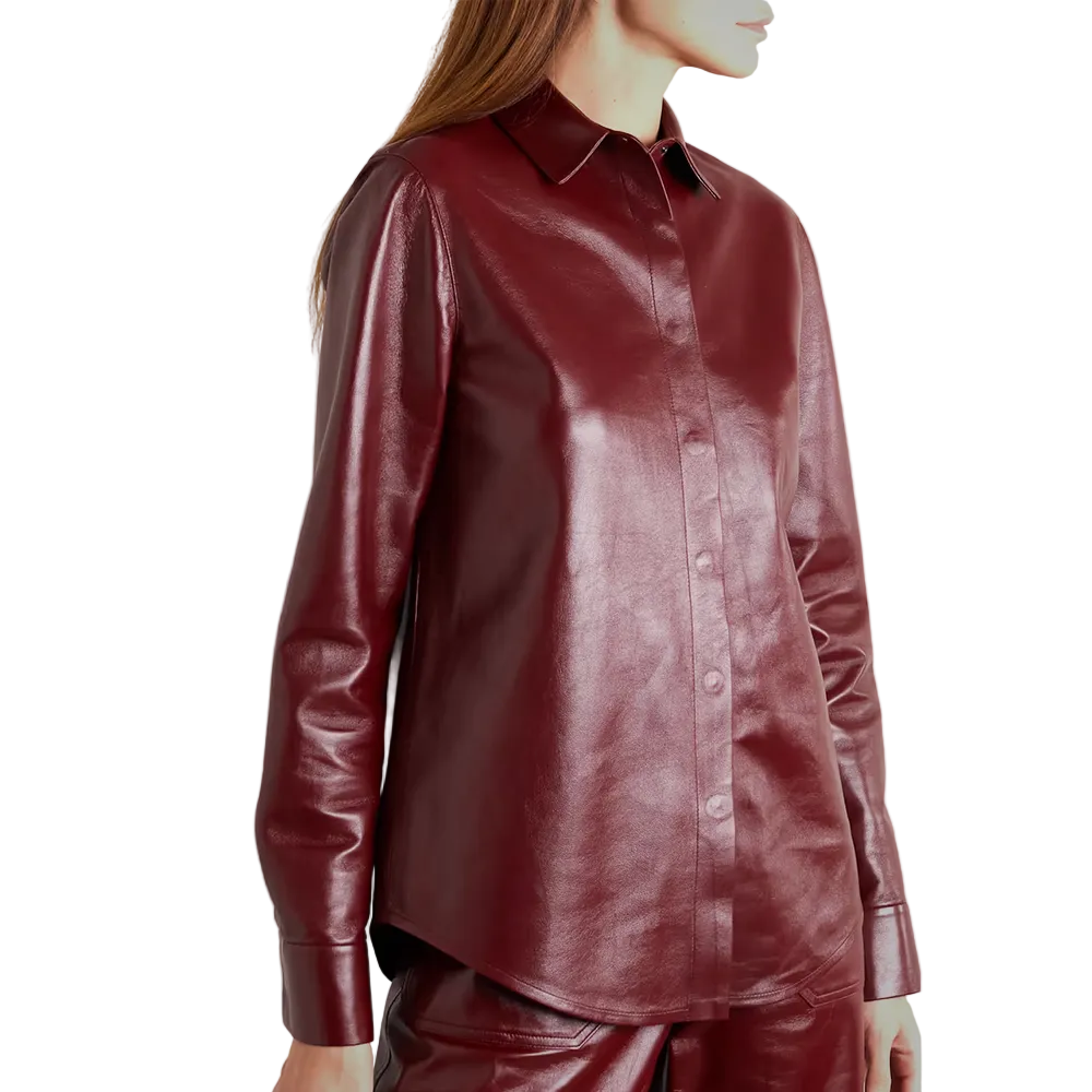 New Women's Buttery Soft Red Leather Shirt