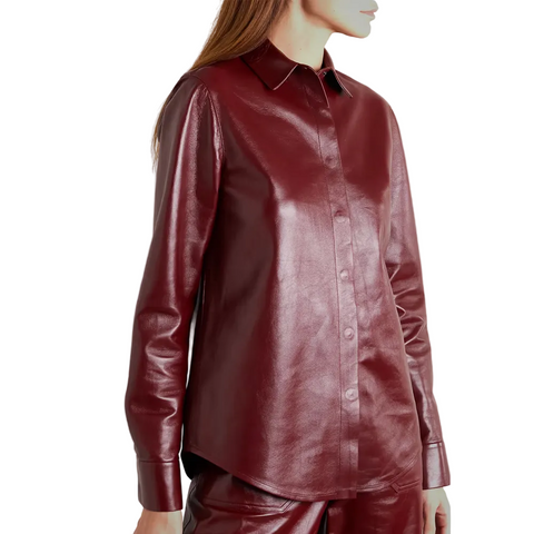 New Women's Buttery Soft Red Leather Shirt