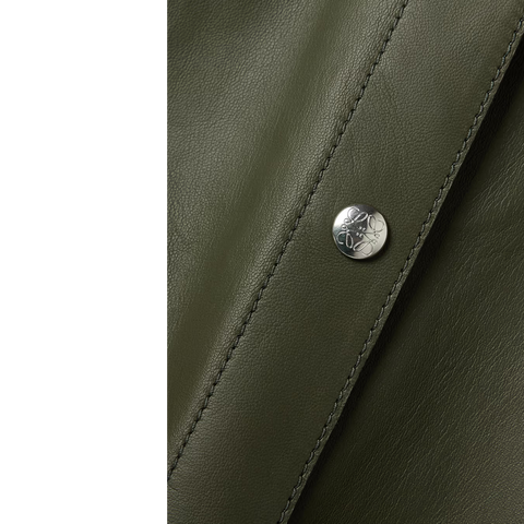 New Women's Green Soft Smart Collar Leather Shirt