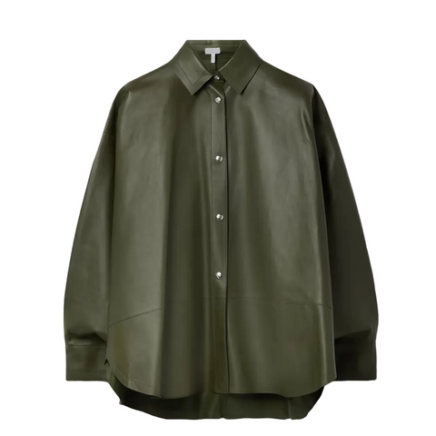 New Women's Green Soft Smart Collar Leather Shirt