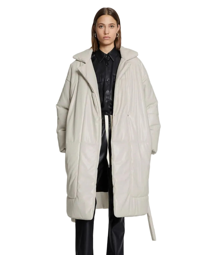 men's off white puffer faux leather leather coat armand front view
