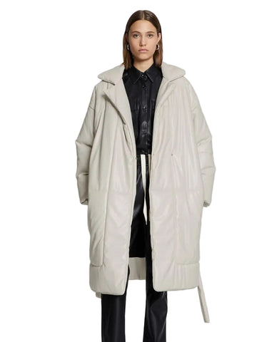 men's off white puffer faux leather leather coat armand front view