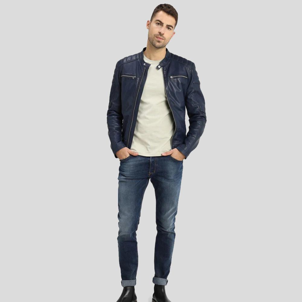 Olin Blue Biker Leather Jacket