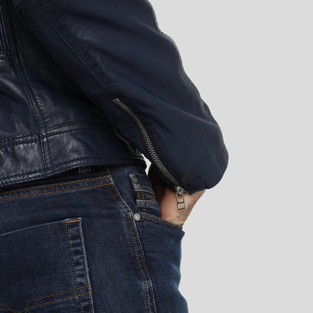 Olin Blue Biker Leather Jacket