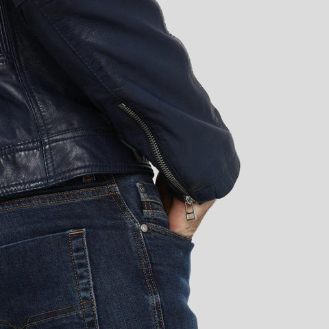 Olin Blue Biker Leather Jacket