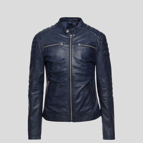 Olin Blue Biker Leather Jacket