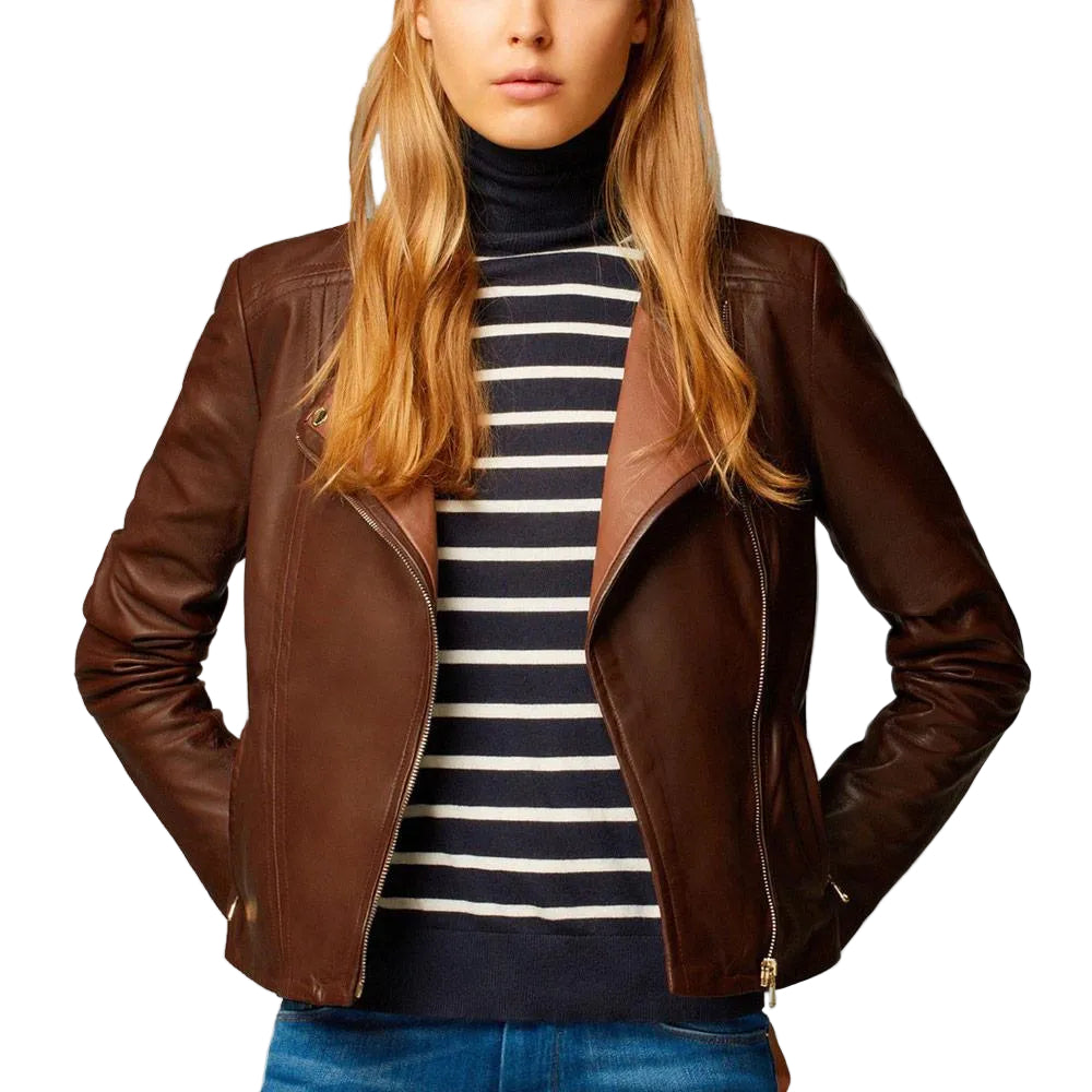 Olivia Brown Motorcycle Leather Jacket