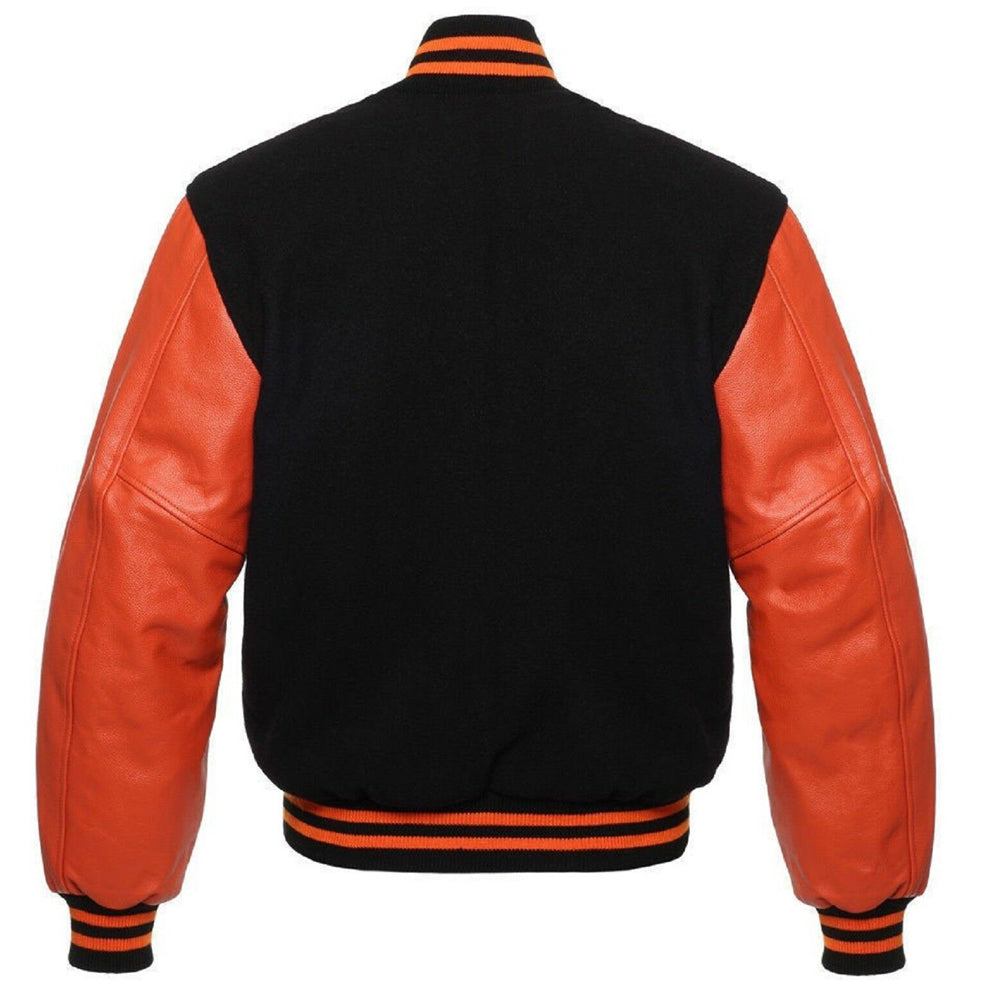 Orange Black Varsity Leather Jacket - AMSEL LEATHERS