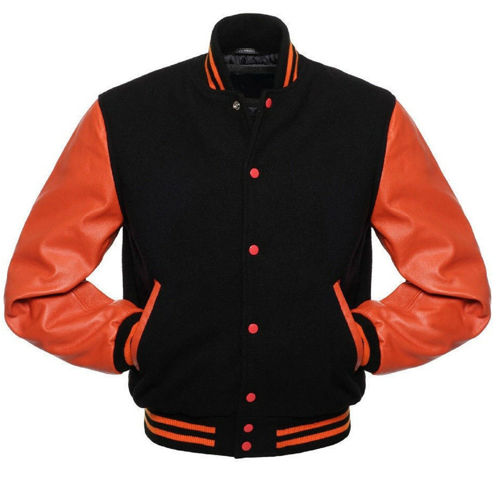 Orange Black Varsity Leather Jacket - AMSEL LEATHERS