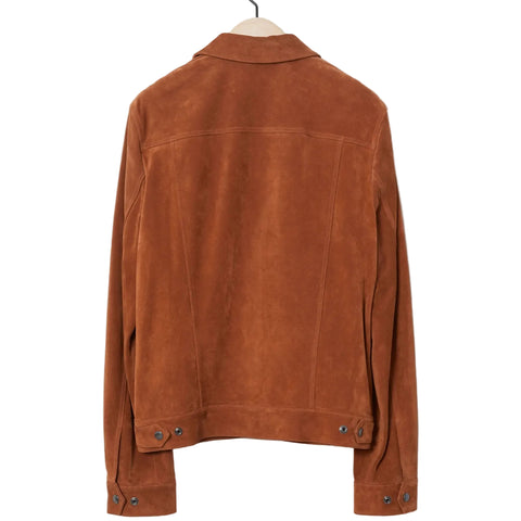Orange suede biker jacket for men with zip closure
