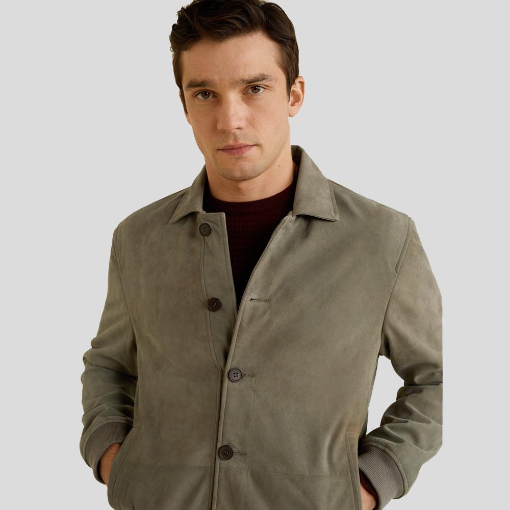 men's black slim fit lambskin suede jacket alaric front view