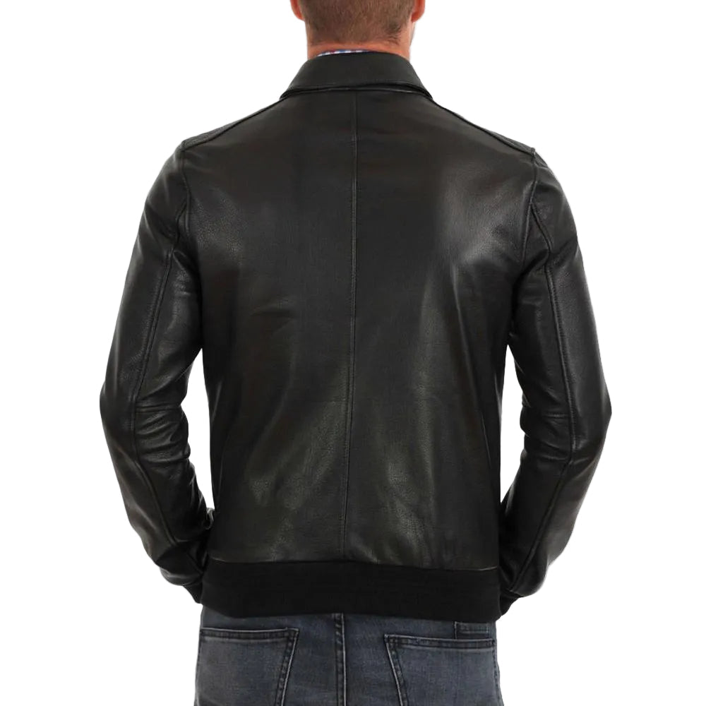 Osian Black Bomber Leather Jacket