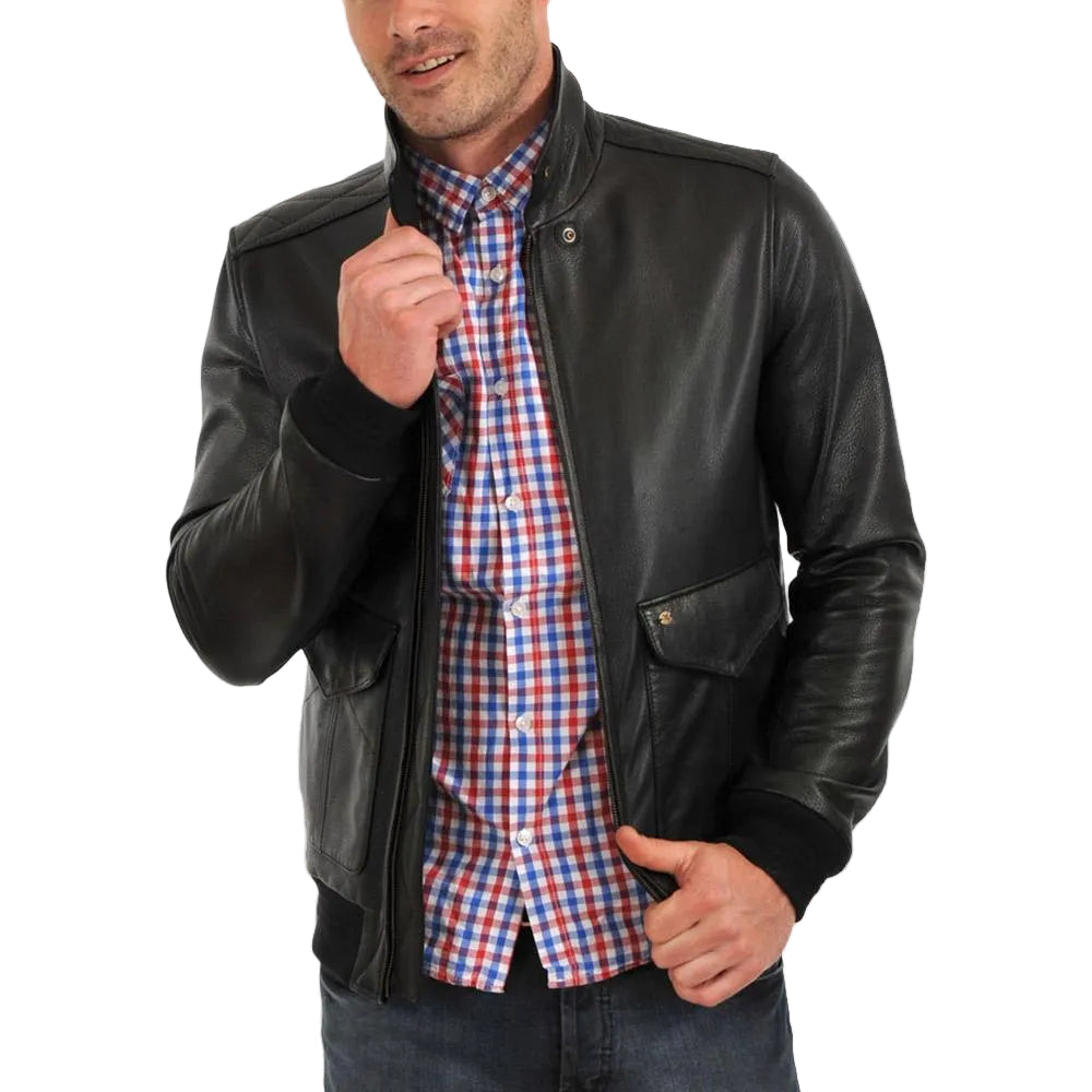 Osian Black Bomber Leather Jacket