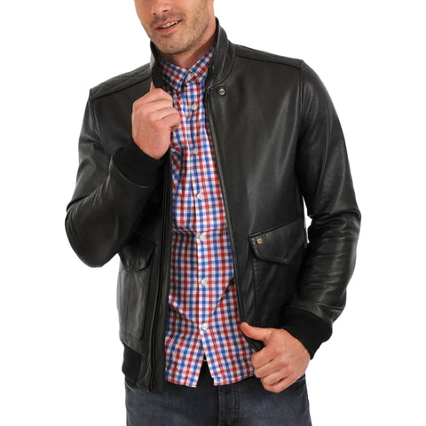 Osian Black Bomber Leather Jacket