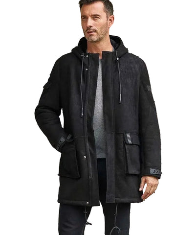 Outwear Winter Fur Coat Black Sheepskin Leather Overcoat