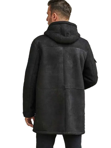 Outwear Winter Fur Coat Black Sheepskin Leather Overcoat