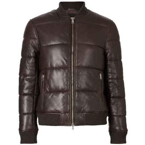 • leather puffer bomber jacket mens front view
