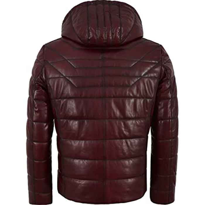 Men’s hooded leather sport jacket with quilted design