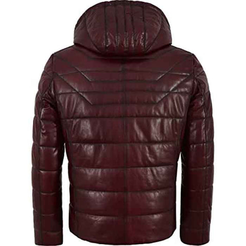 Men’s hooded leather sport jacket with quilted design