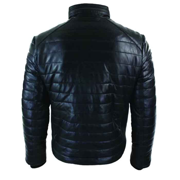 • black leather texture detail puffer jacket
