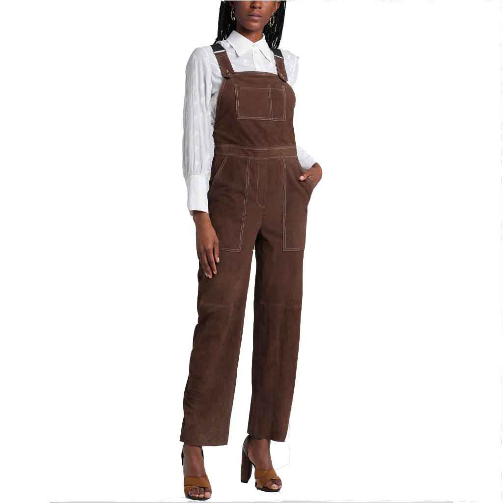 Perfect Brown Suede Leather Jumpsuit for Women - AMSEL LEATHERS