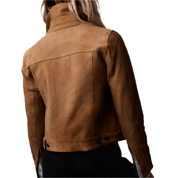 Women's Brown Suede Trucker Leather Jacket - AMSEL LEATHERS