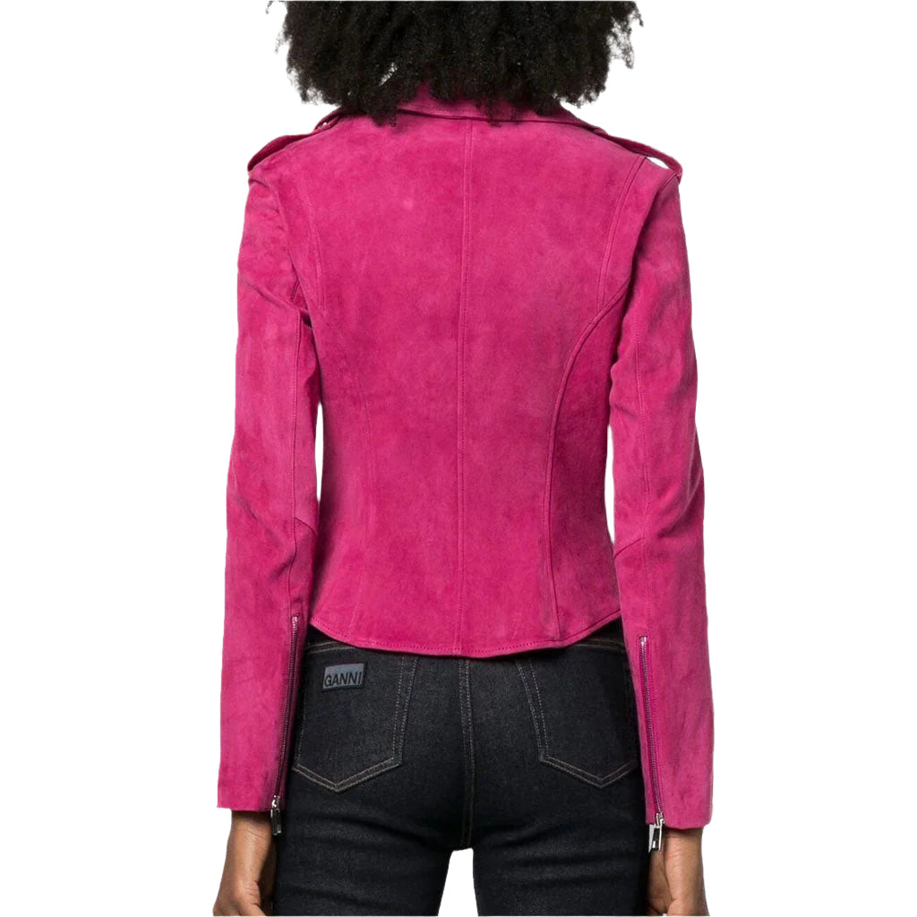 Premium Pink Women's Suede Biker Leather Jacket - AMSEL LEATHERS