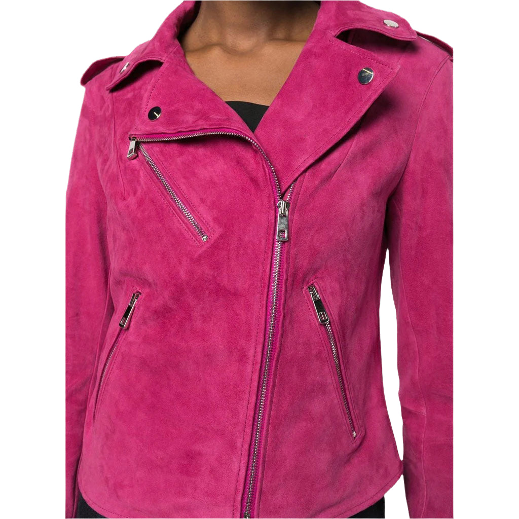 Premium Pink Women's Suede Biker Leather Jacket - AMSEL LEATHERS