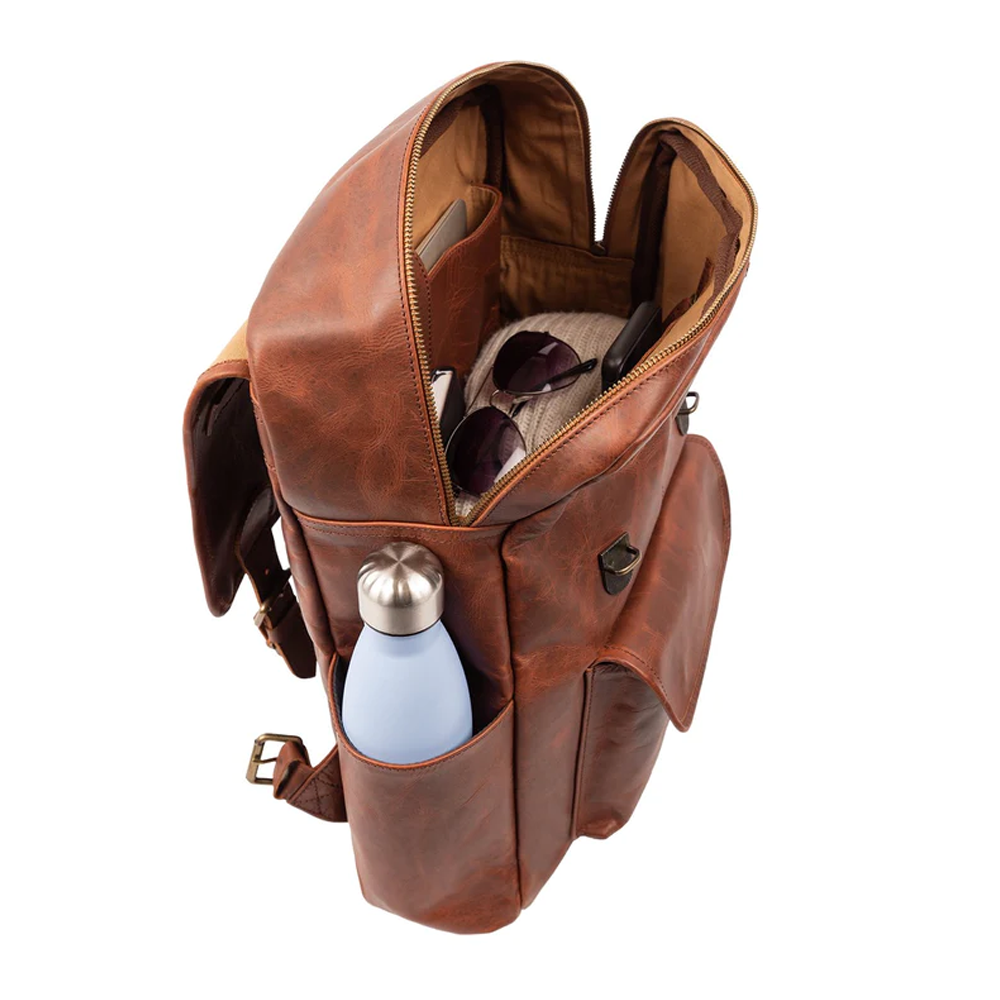 Premium brown leather backpack with 20L capacity
