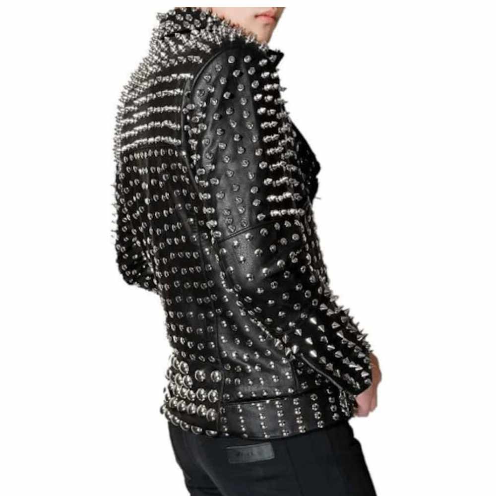 Punk Rock Silver Studded Brando Black Leather Jacket Men's - AMSEL LEATHERS