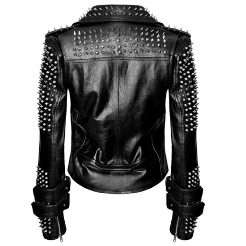 Punk Rock Star Black Spikes Leather Jacket - AMSEL LEATHERS