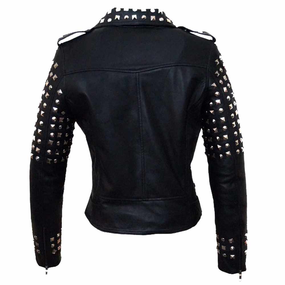 Punk Women Studded Biker Black Leather Jacket - AMSEL LEATHERS