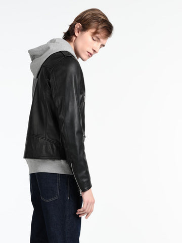 Pure leather biker jacket with lapel collar