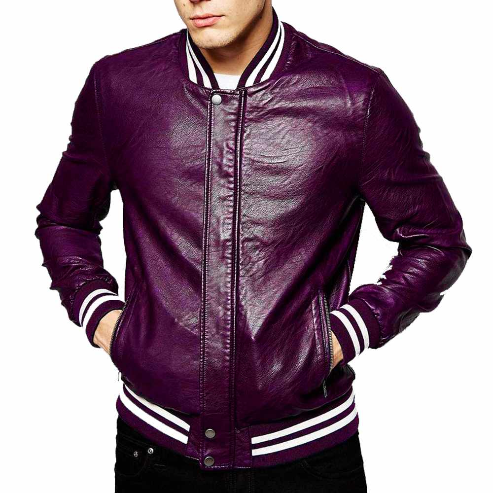 Genuine Lambskin Leather Letterman Slim Fit Varsity Jacket - AMSEL LEATHERS