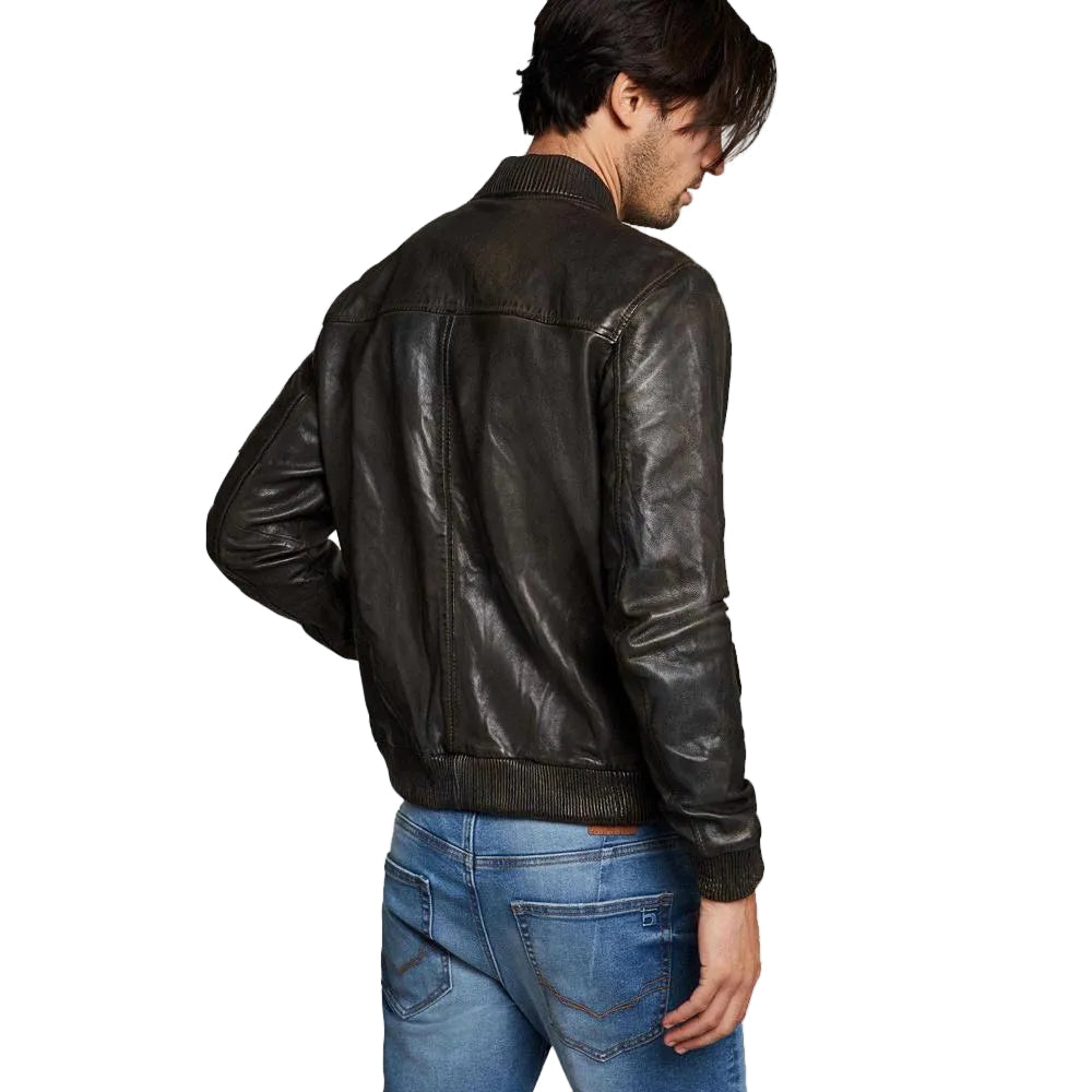 Quint Black Bomber Leather Jacket
