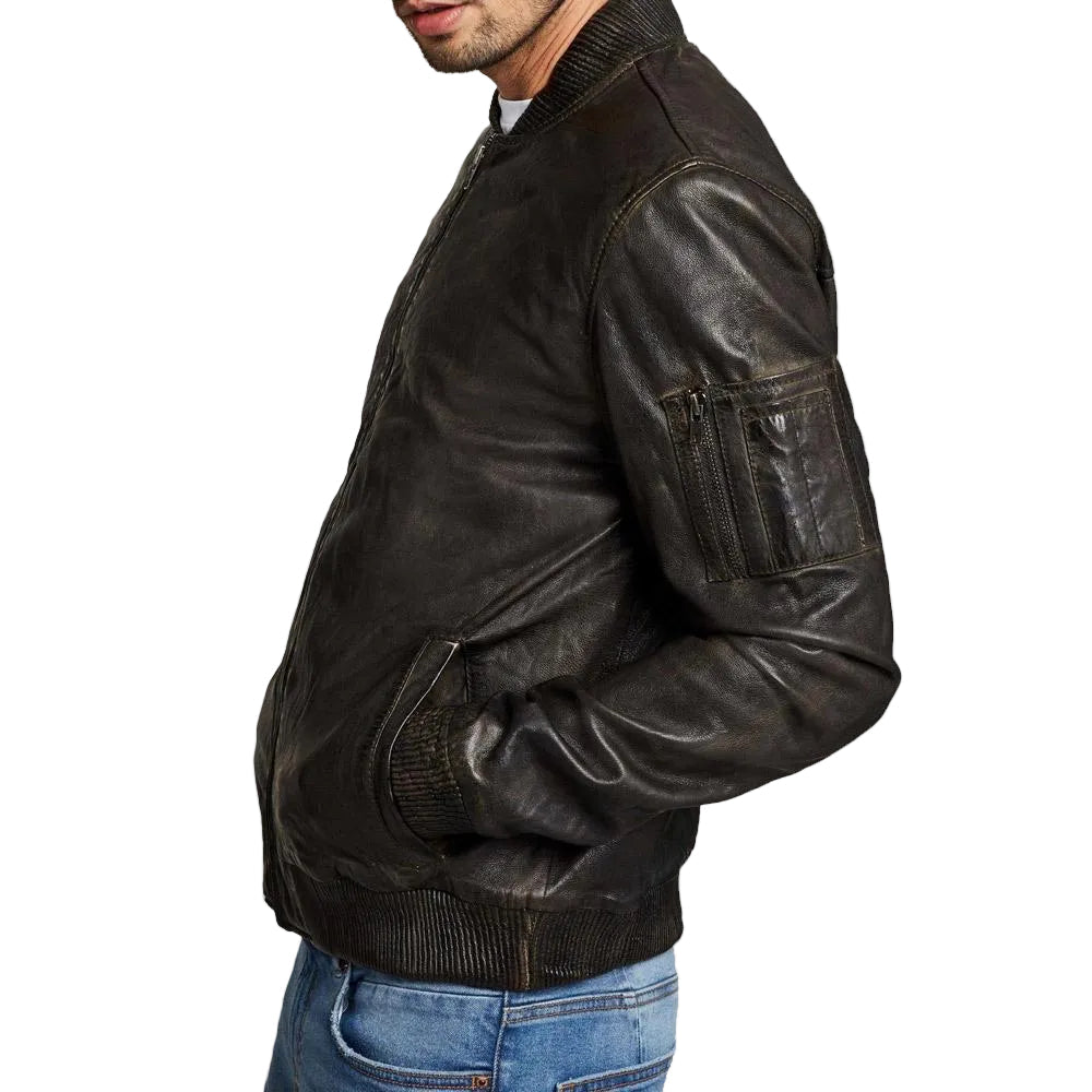 Quint Black Bomber Leather Jacket