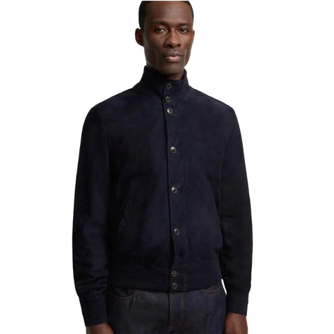 men's blue lambskin suede jacket lucien side angle