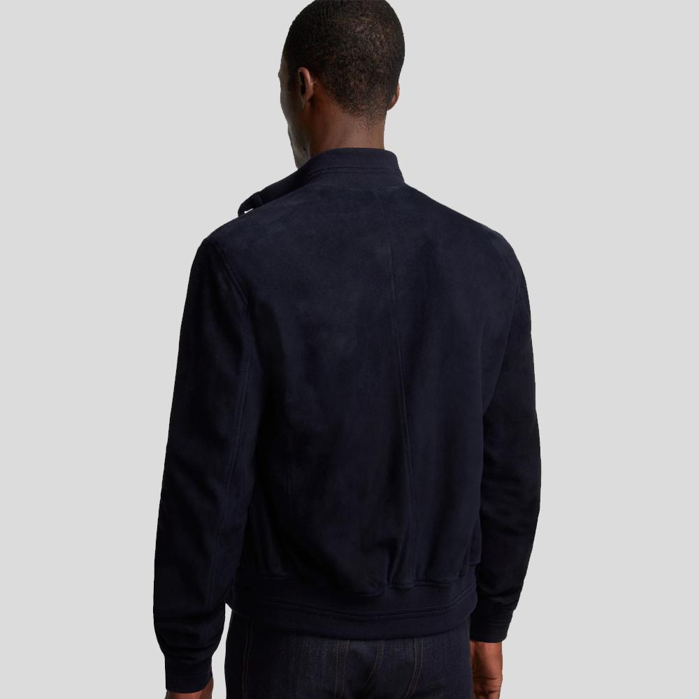 men's blue lambskin suede jacket lucien back view