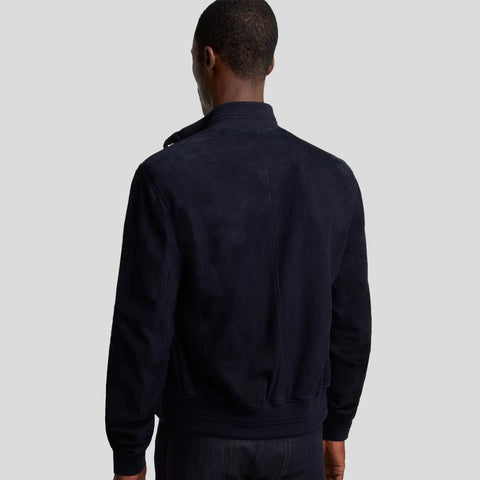 men's blue lambskin suede jacket lucien back view
