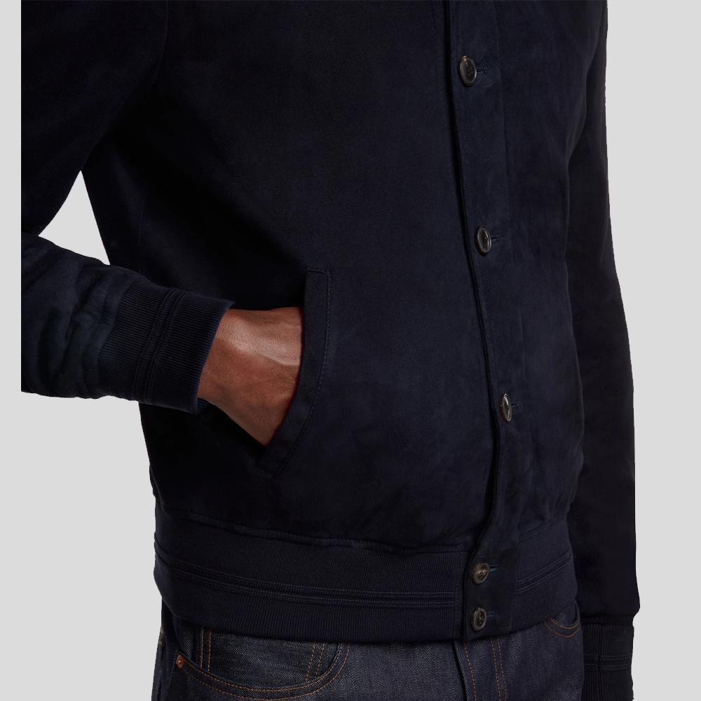 men's blue lambskin suede jacket lucien texture detail