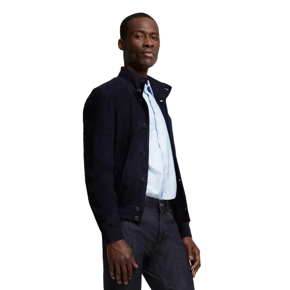 men's blue lambskin suede jacket lucien front view