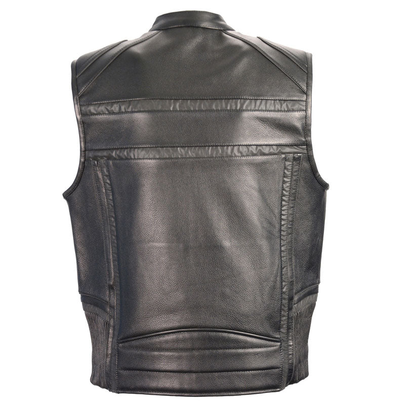 Zip front vest with reflective bands and bold piping design

