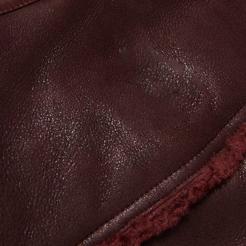 Men’s brown leather bomber jacket with shearling style look