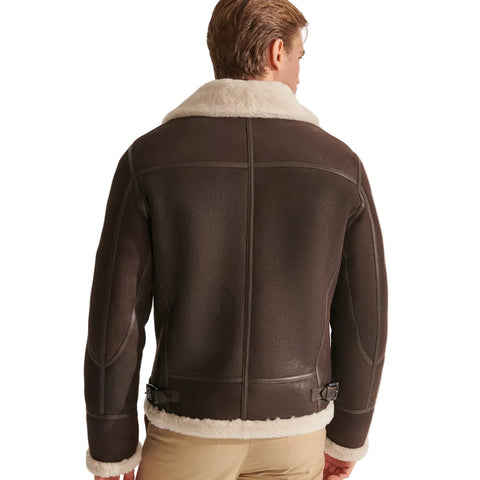 Real Men Brown Pilot Shearling Leather Aviator Jacket