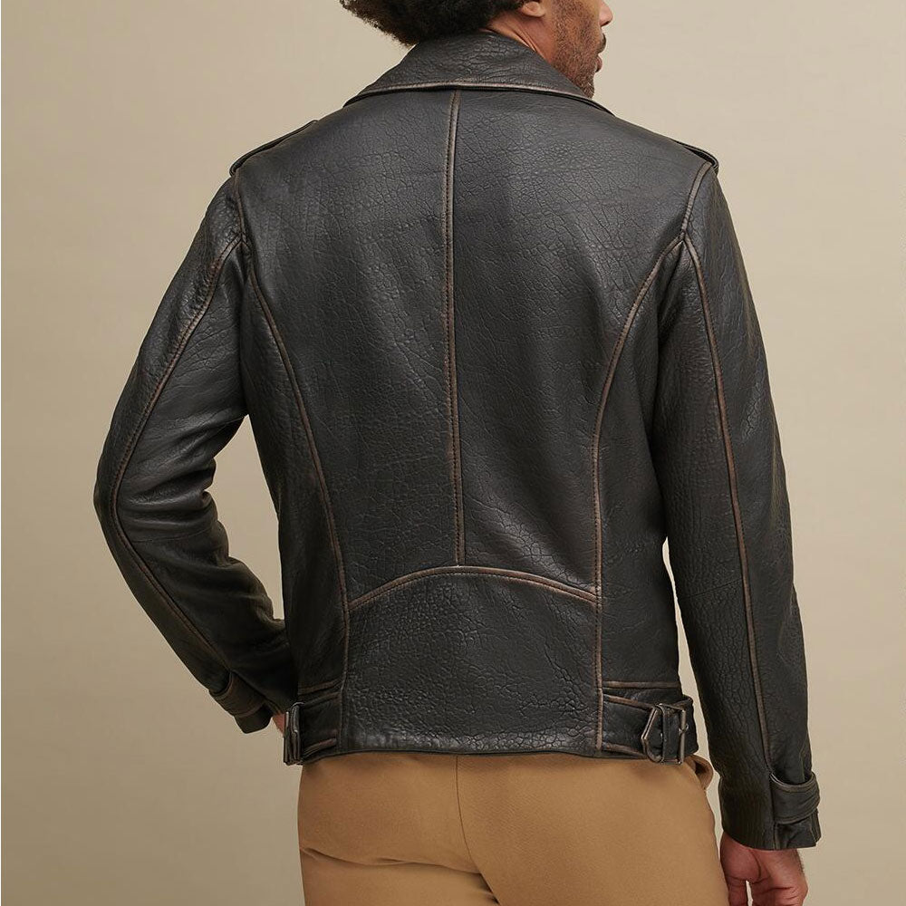 Real leather motorcycle jacket with notch collar
