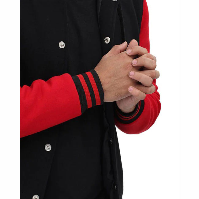 Red And Black Baseball Hooded Varsity Jacket - AMSEL LEATHERS