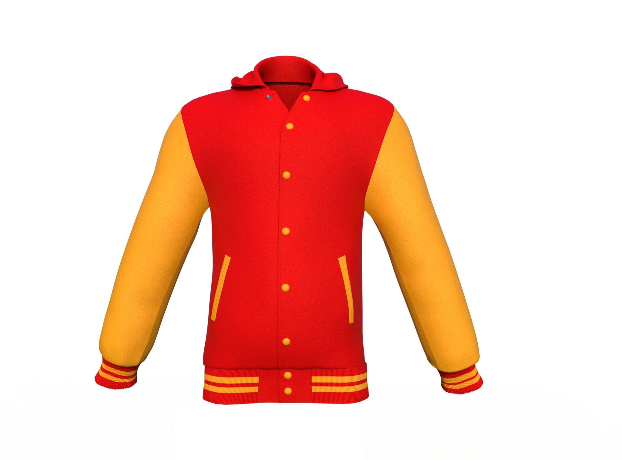 red varsity letterman jacket with leather sleeves ronan detail close up