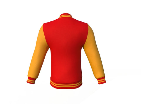 red varsity letterman jacket with leather sleeves ronan texture detail