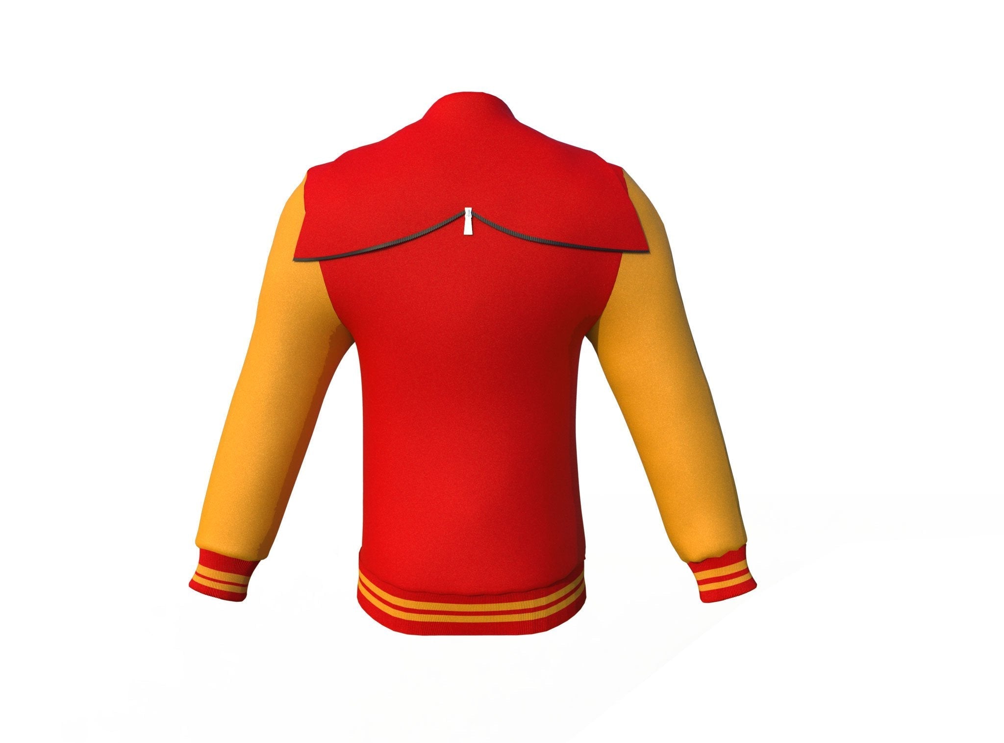 red varsity letterman jacket with leather sleeves ronan pocket detail